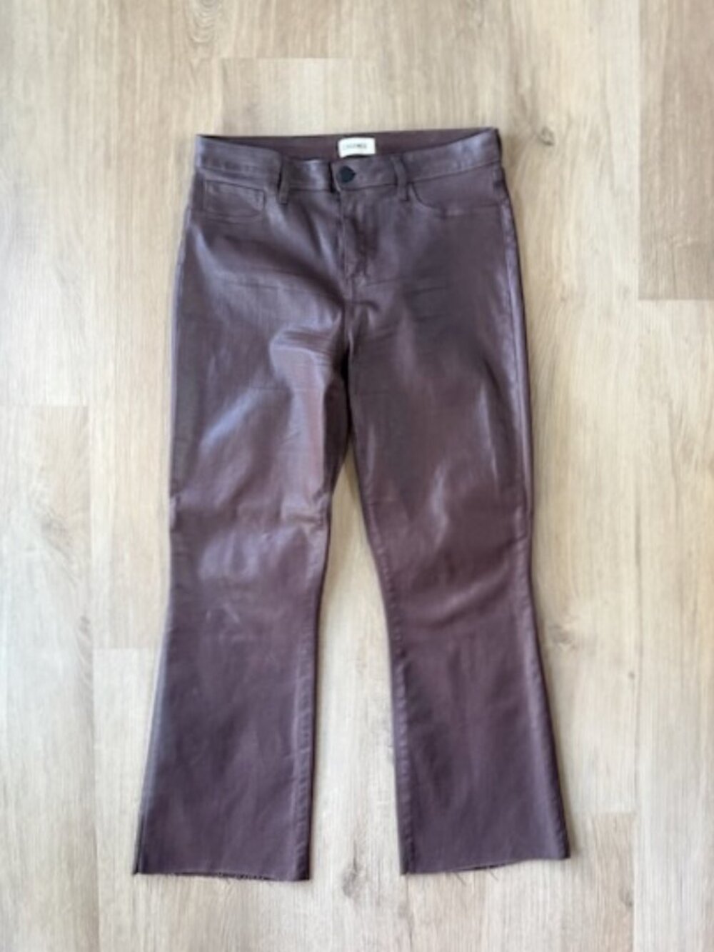 L'AGENCE Kendra Coated Flare Jeans Sz 29 Chocolate Brown
